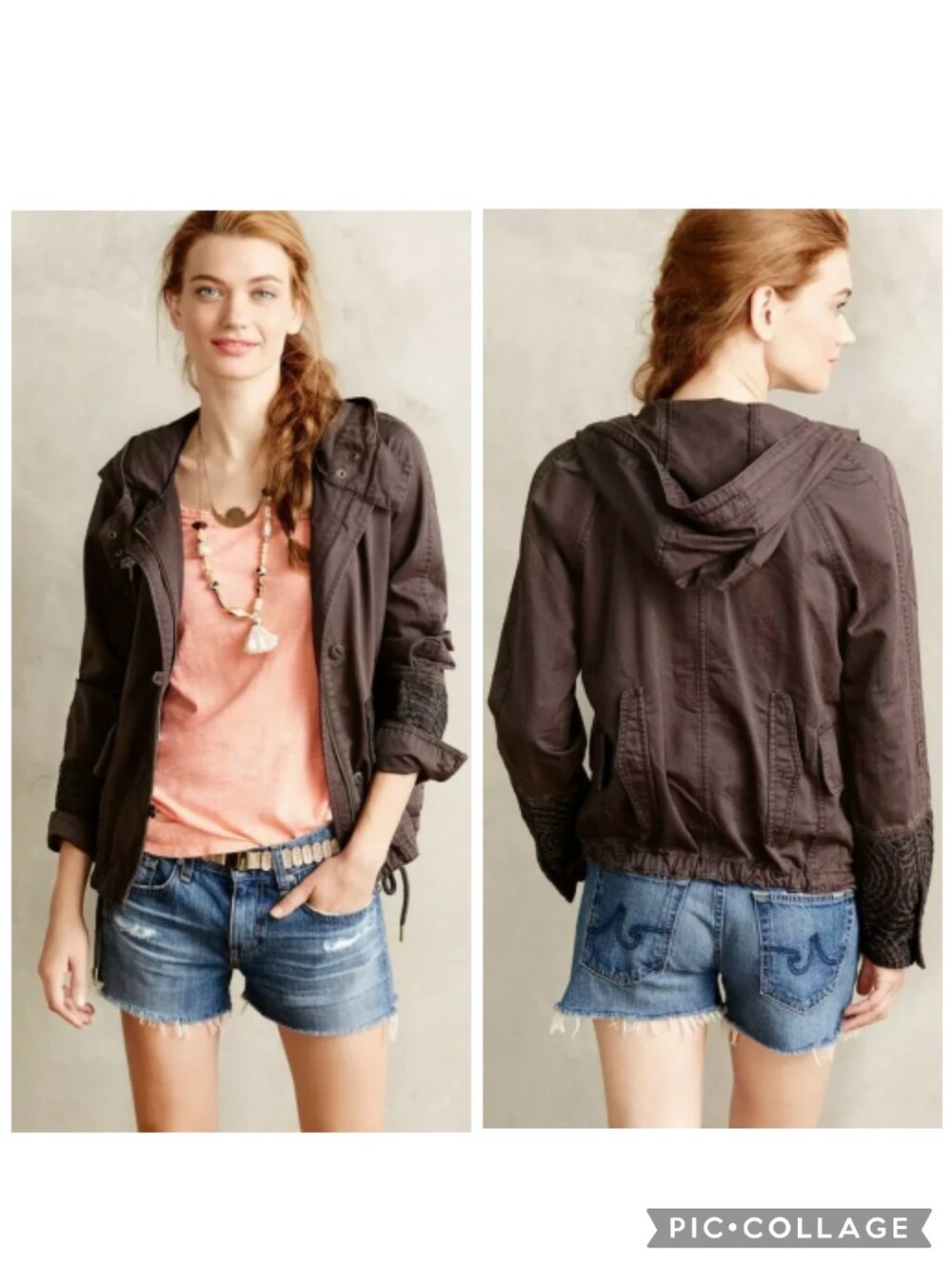 Anthropologie Hei Hei Lace Trim Hooded Faroe Anorak Jacket Size M